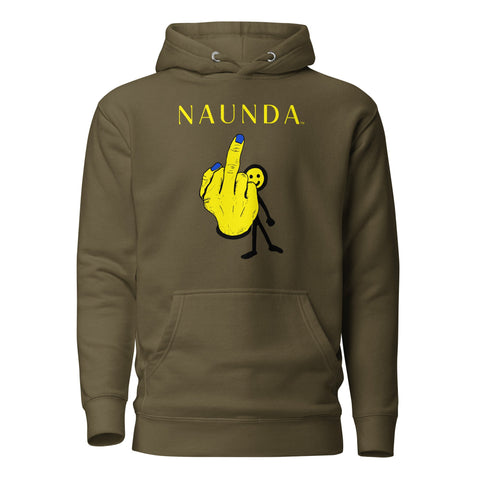 MIDDLE FINGER with Yellow Logo Premium Unisex Hoodie - Kima Kreates