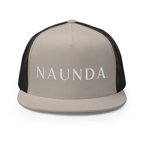 Naunda Word 5 Panel Trucker Cap (White) - Kima Kreates