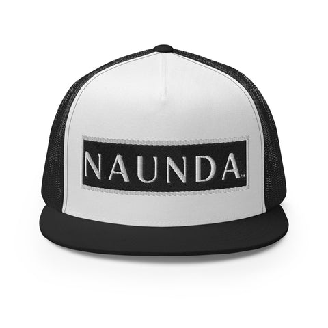 Naunda Word Patch 5 Panel Trucker Cap (White) - Kima Kreates