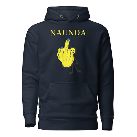 MIDDLE FINGER with Yellow Logo Premium Unisex Hoodie - Kima Kreates