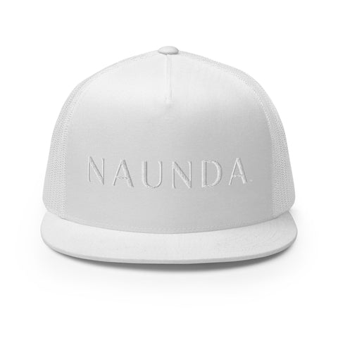 Naunda Word 5 Panel Trucker Cap (White) - Kima Kreates
