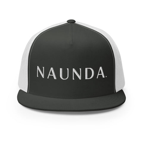 Naunda Word 5 Panel Trucker Cap (White) - Kima Kreates