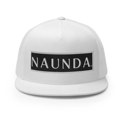 Naunda Word Patch 5 Panel Trucker Cap (White) - Kima Kreates
